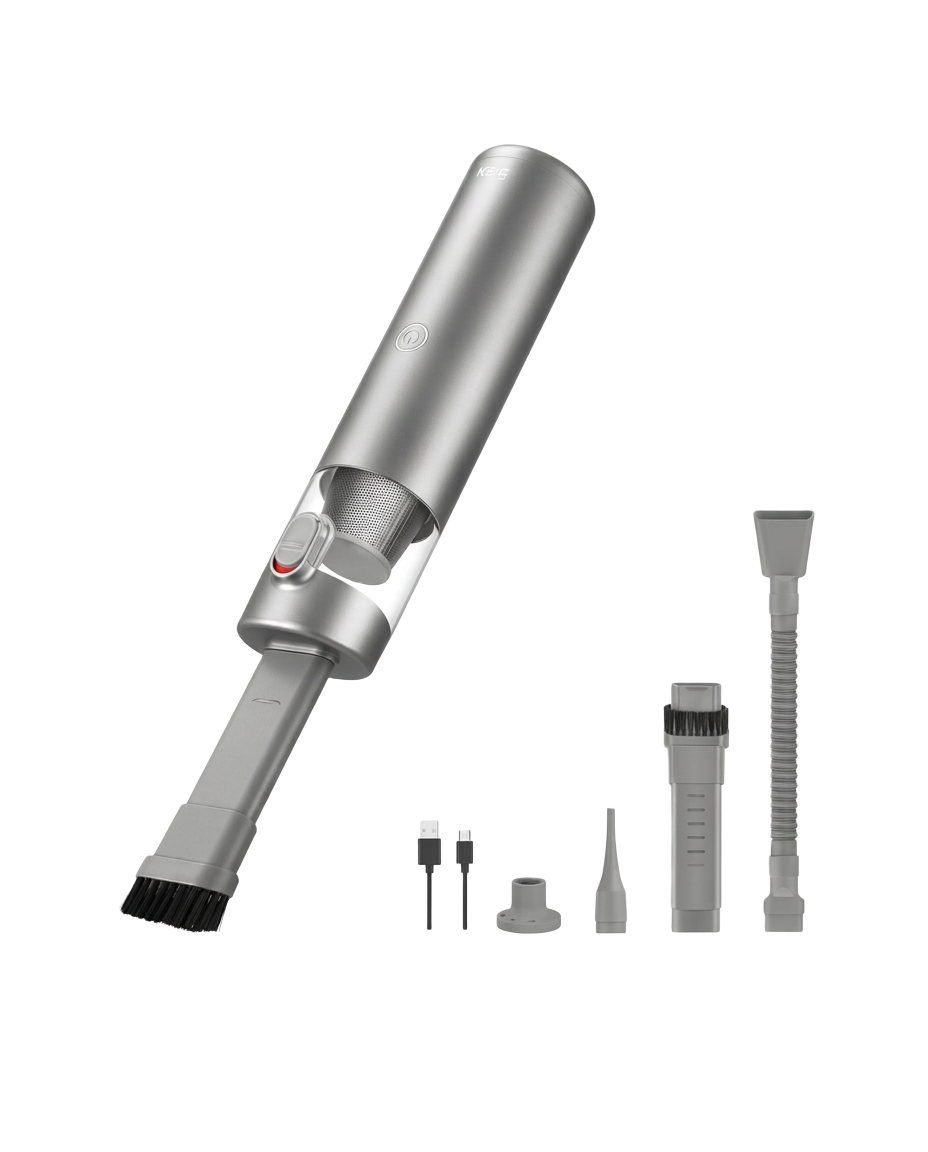 Briigi 3-in-1 mini vacuum with brush, duster tip, hose and charging cable